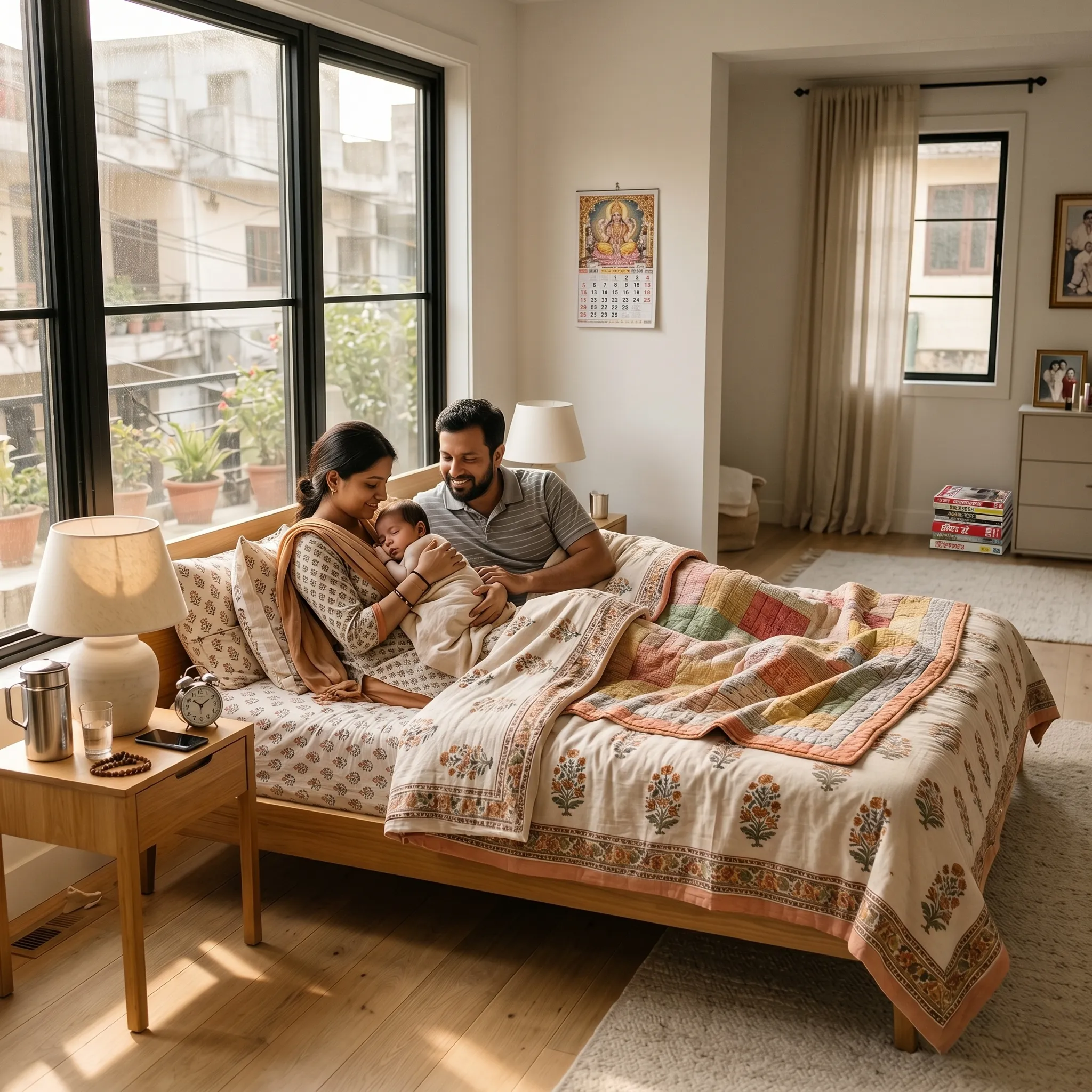 Family sleeping peacefully after using No-Mo natural mosquito protection India