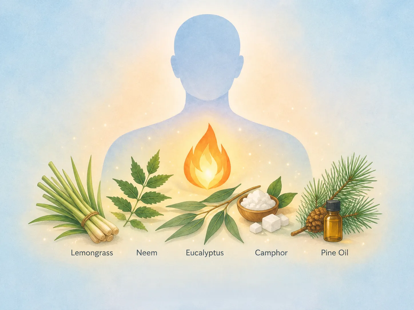 Natural mosquito repellent ingredients lemongrass neem eucalyptus camphor pine essential oils India